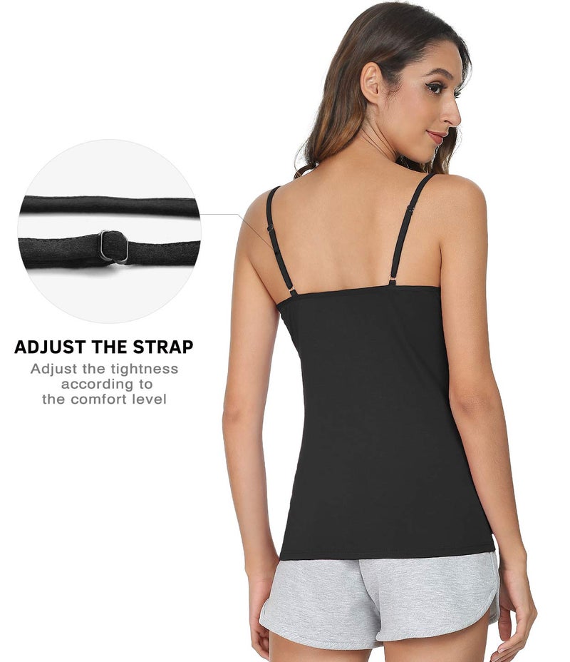 Vislivin Women's Basic Solid Camisole Adjustable Spaghetti Strap Tank Top Black/White/Black/Gray L - Image 3